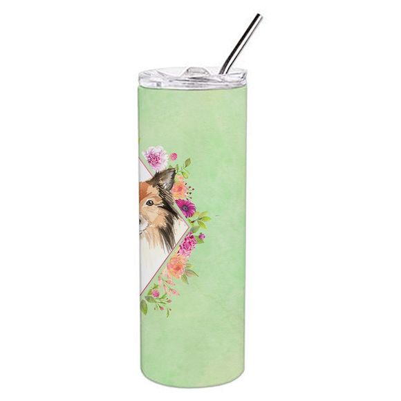 Sheltie Green Flowers Stainless Steel 20 oz Skinny Tumbler - Picture 4 of 4